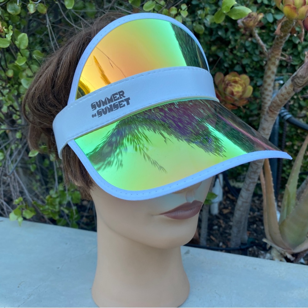 Summer on SUNSET holographic visor sun protection hat cap white iridescent brim - Picture 13 of 15